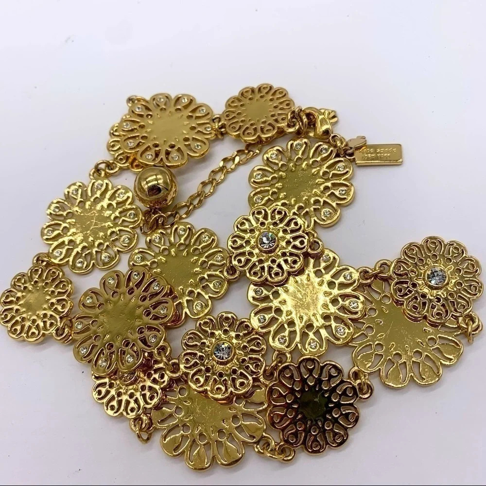 Kate Spade Strike Gold Jeweled Filigree Discs Necklace